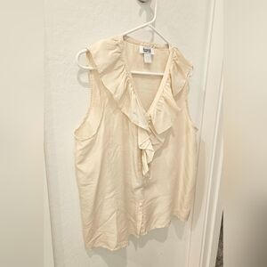 Sostanza Ivory Silk Ruffle Sleeveless Blouse